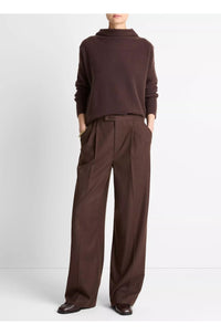 Mid Rise Pleated Wide Leg Trouser In Mocha