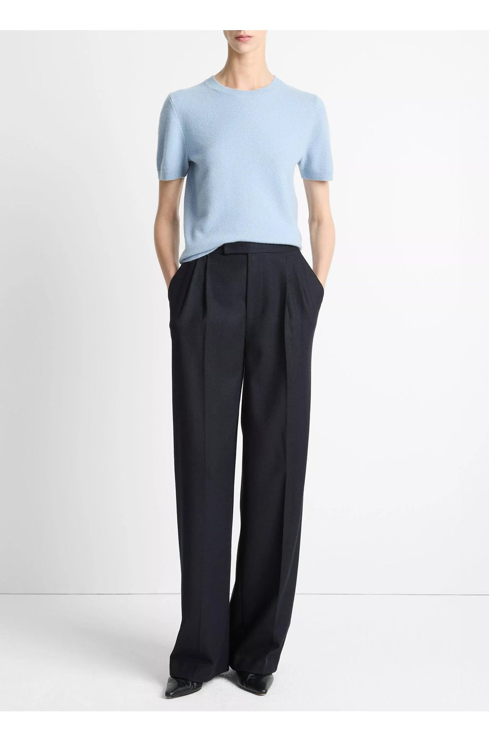 Mid Rise Pleated Wide Leg Trouser In Coastal