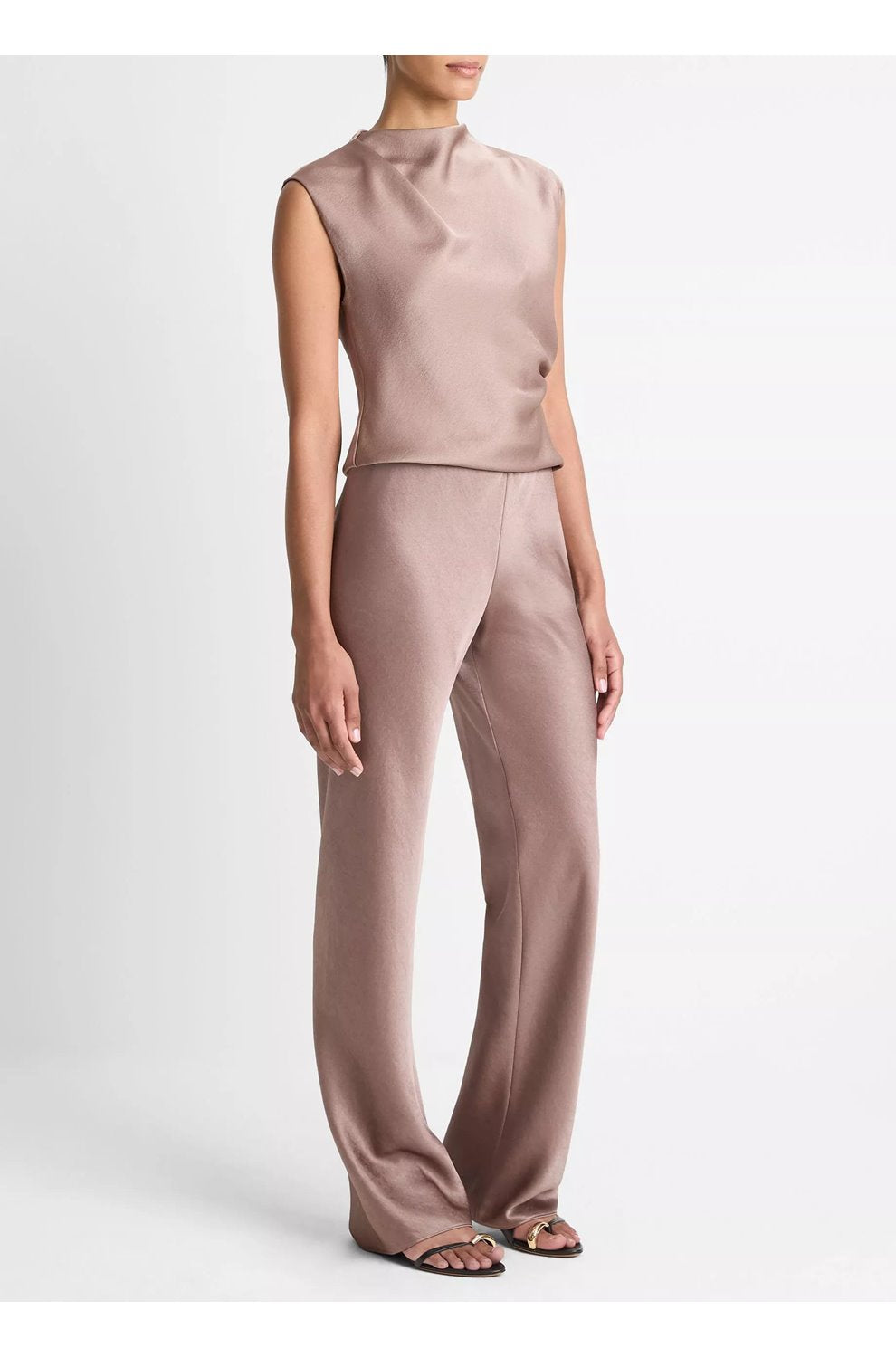 High Waist Fluid Satin Bias Pant In Mauve Lilac