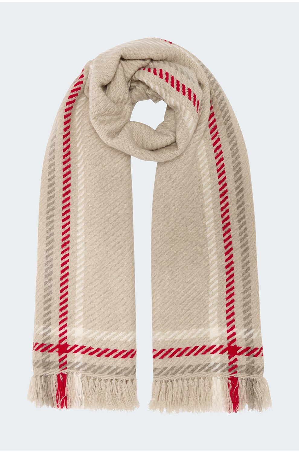 Marthe Scarf in Wheat Stripe Red Ivory