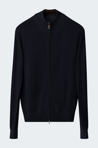 Merino Zip Knit Cardigan in Blue