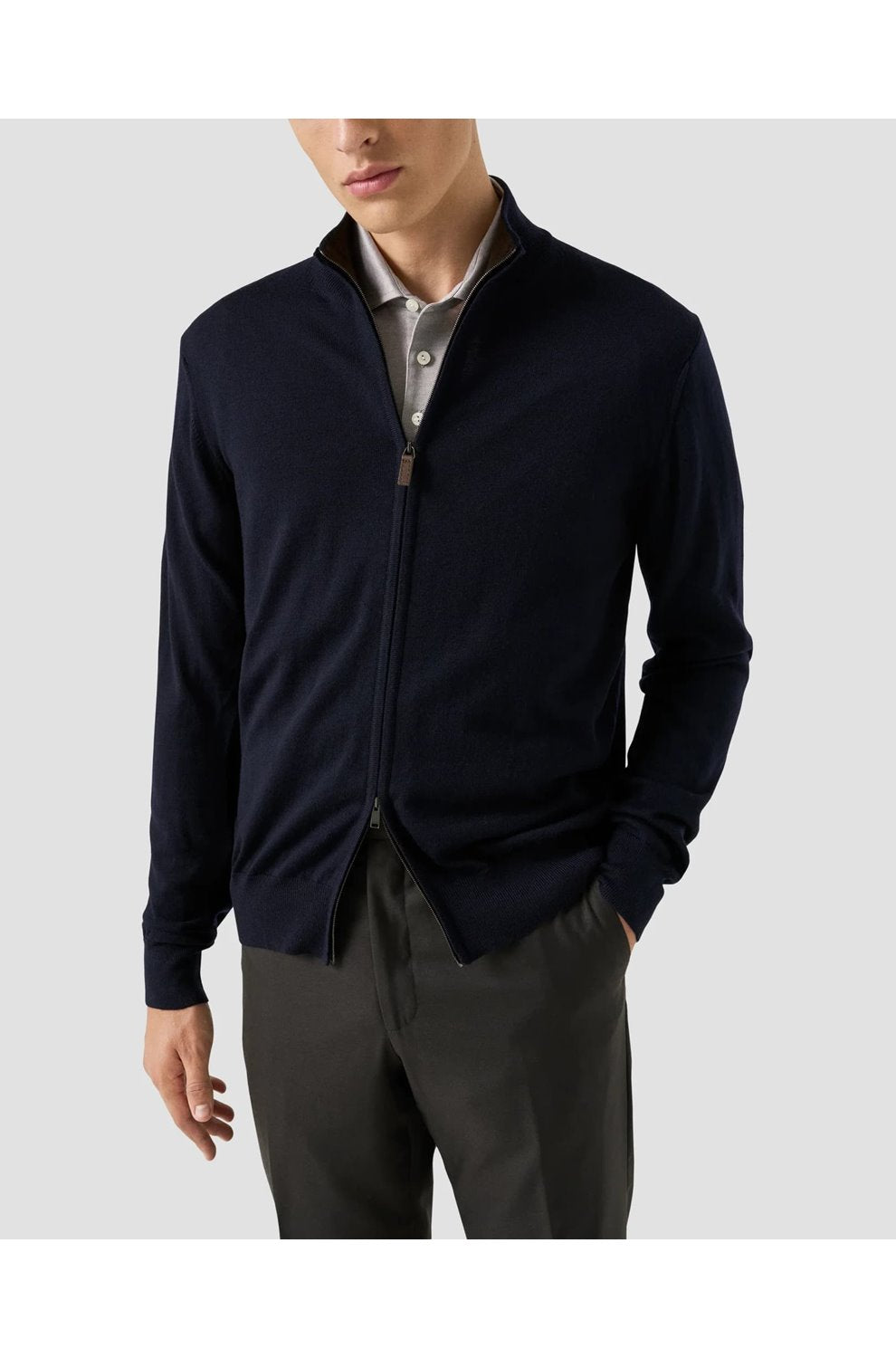 Merino Zip Knit Cardigan in Blue