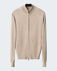 Merino Zip Knit Cardigan in Beige