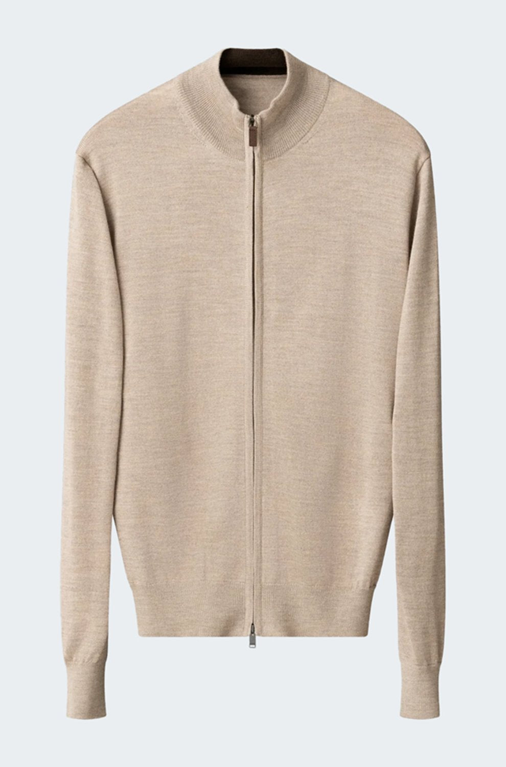 Merino Zip Knit Cardigan in Beige