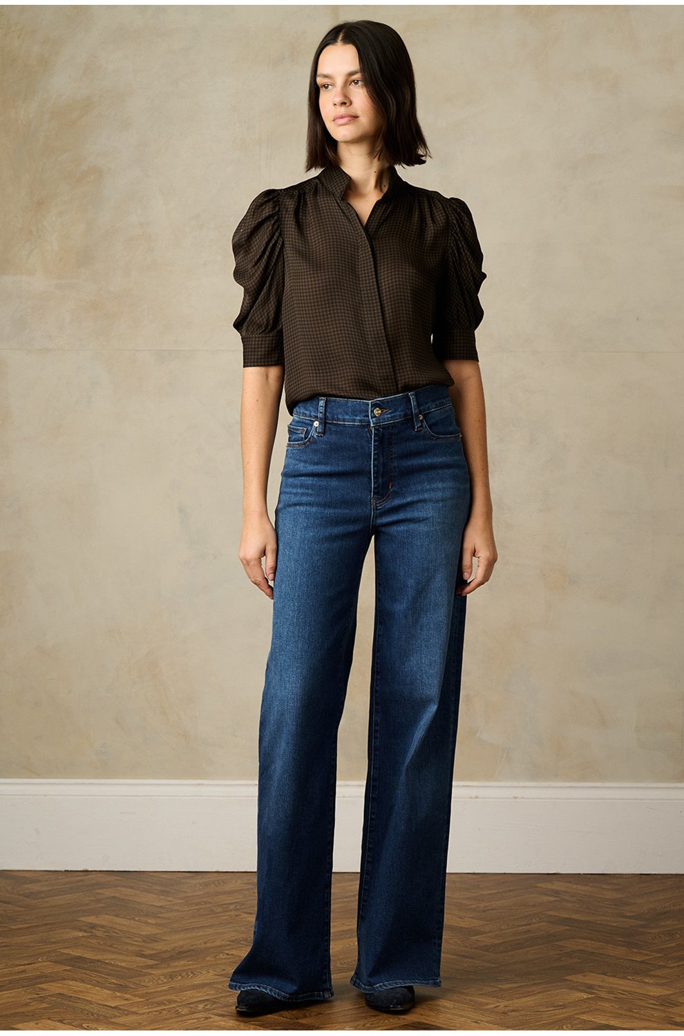 The Houndstooth Gillian Top in Americano Multi