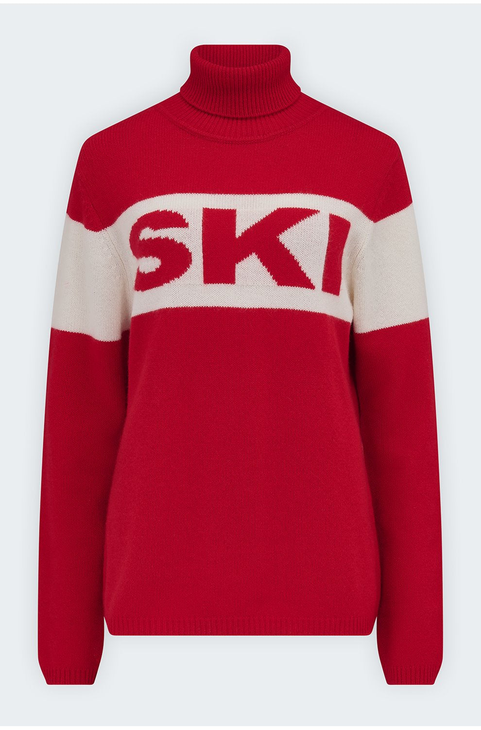 Ski Roll Neck Jumper in Red Cream