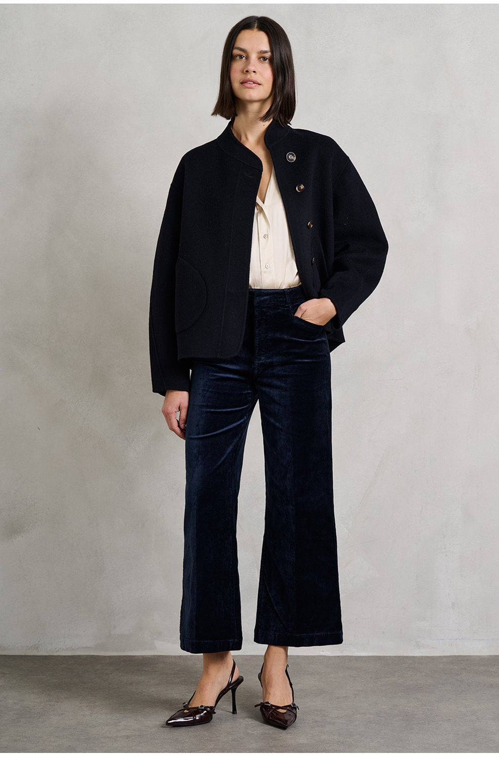 Anessa Wide Jean in Deep Navy Velvet