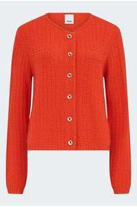 Gold Button Cardigan in Red