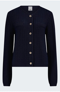 Gold Button Cardigan in Navy
