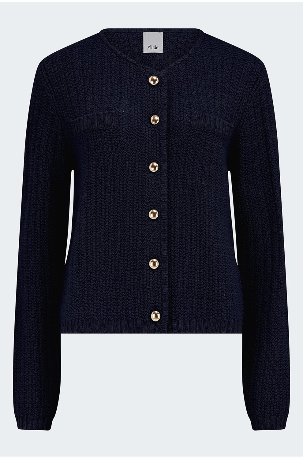 Gold Button Cardigan in Navy