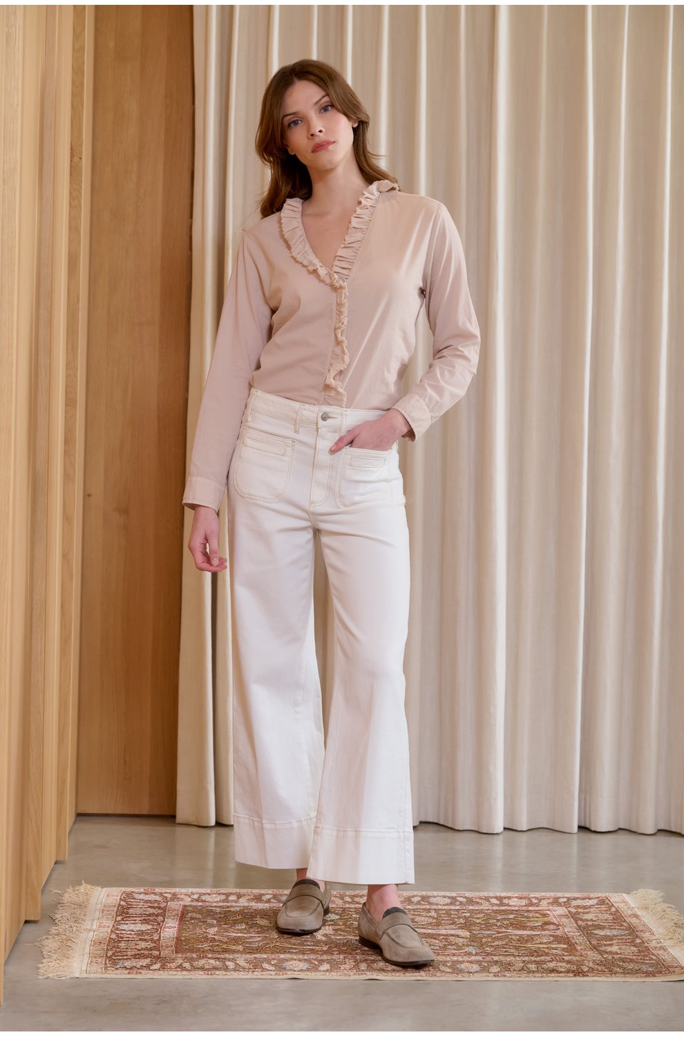Anessa Wide Jean with Welt Pockets in Toasted Ecru