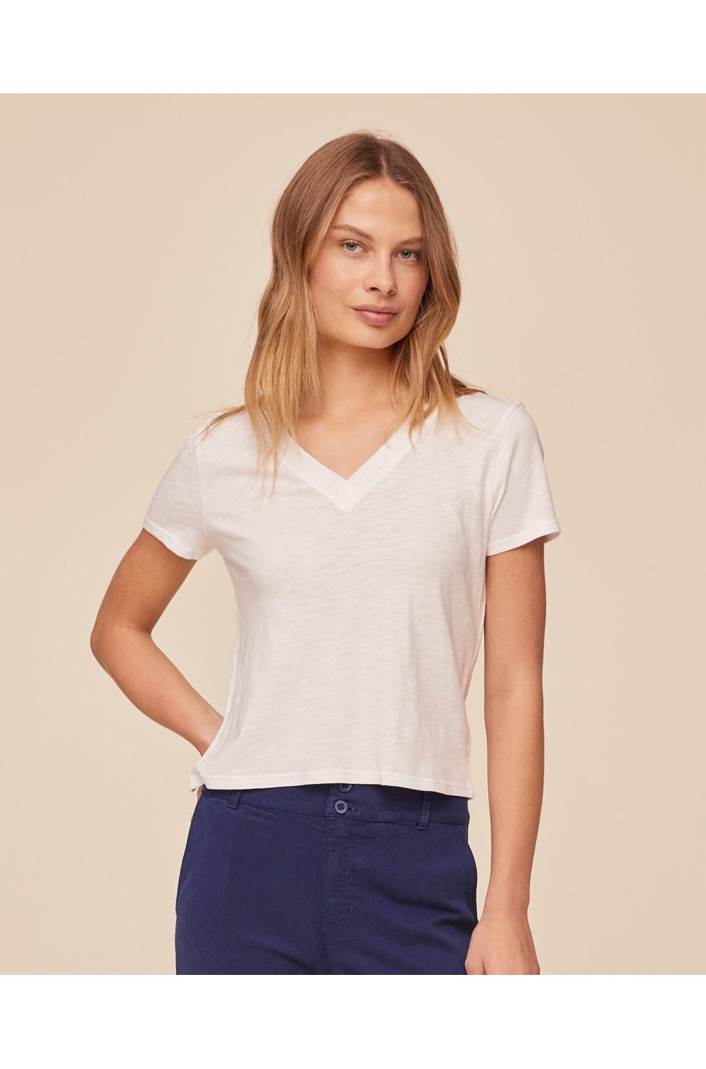 V Neck Tee in White