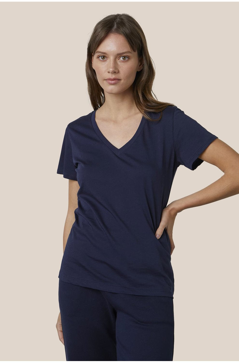 Susan V Neck Tee in Navy