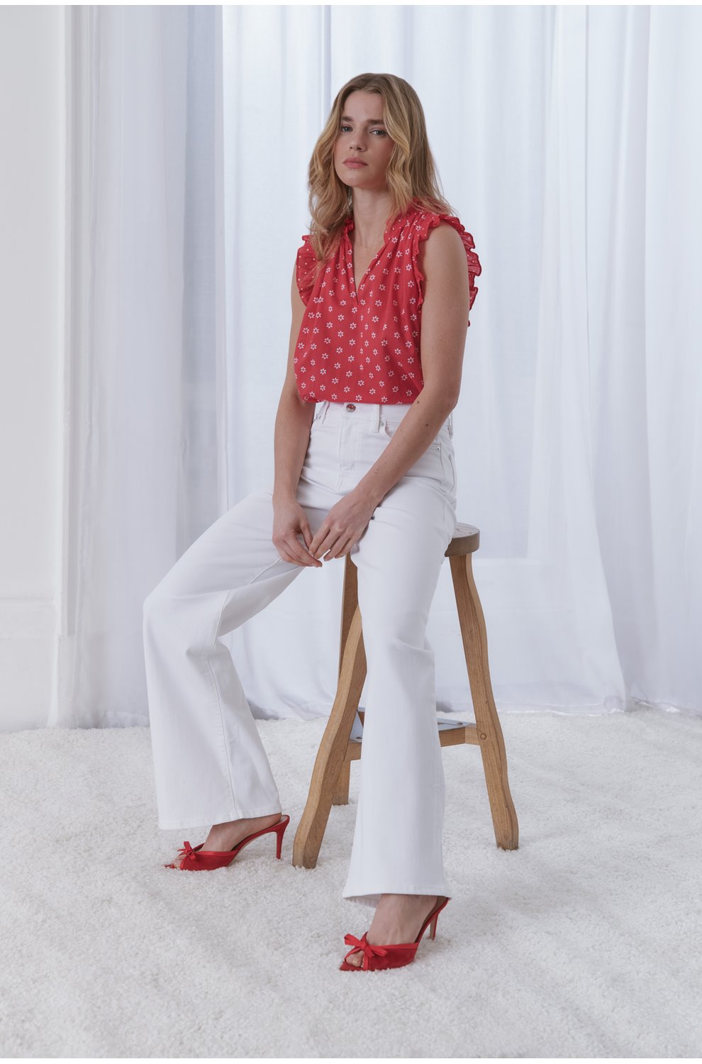 Bex Top in Red Cotton
