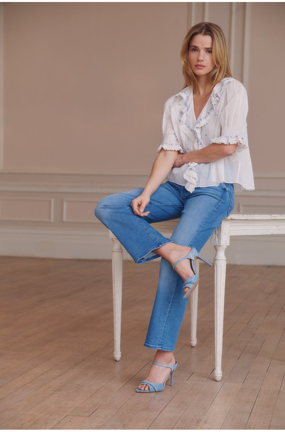 Hettie Top in Salt Embroidery