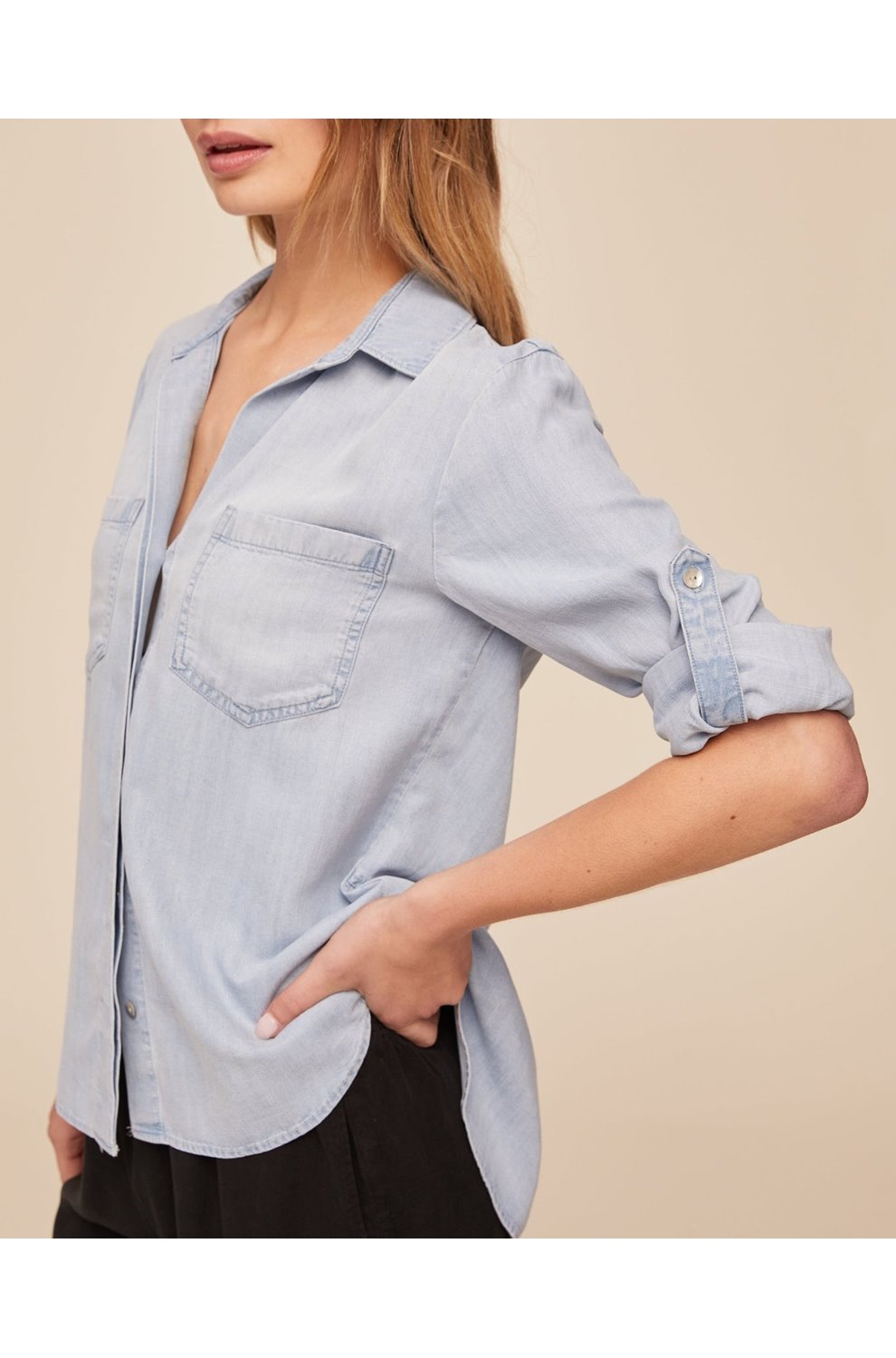 Split Back Button Down Shirt in Sunspray