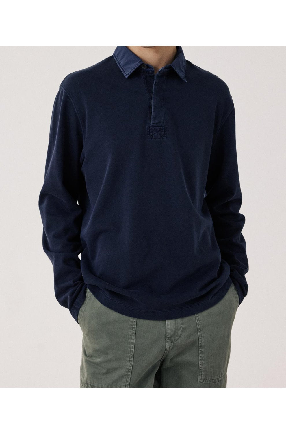 Light Fleece Rugby Knitted Polo in Marine Blue