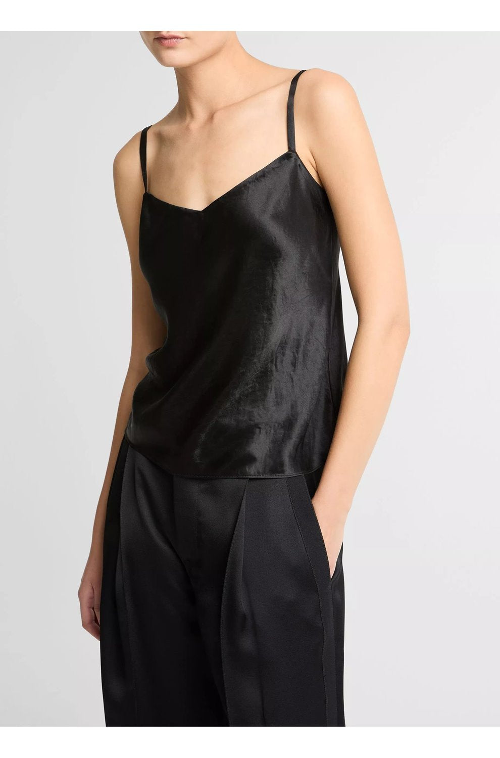 Satin V-Neck Cami in Black