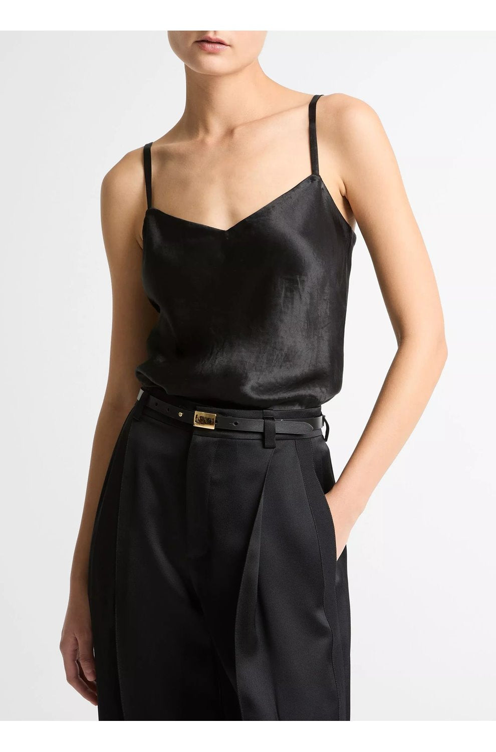 Satin V-Neck Cami in Black