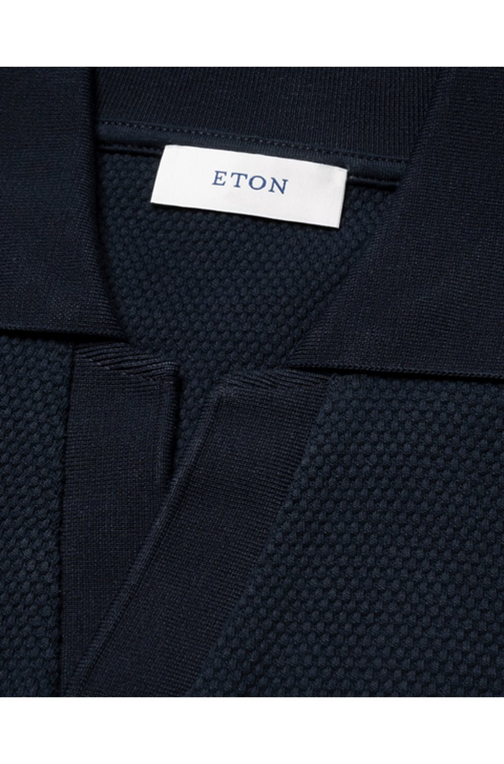 Waffle Open Collar Polo in Navy Blue