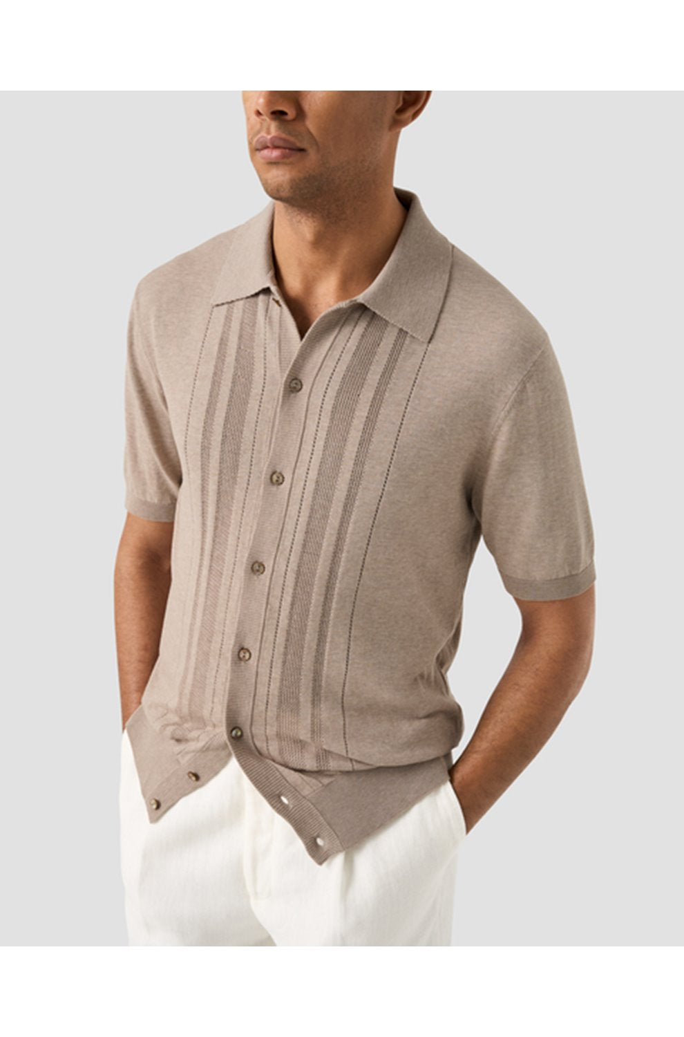 Structure Full Button Polo in Beige