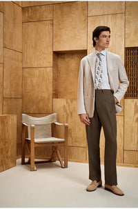 Linen Soft Jacket in Herringbone Beige