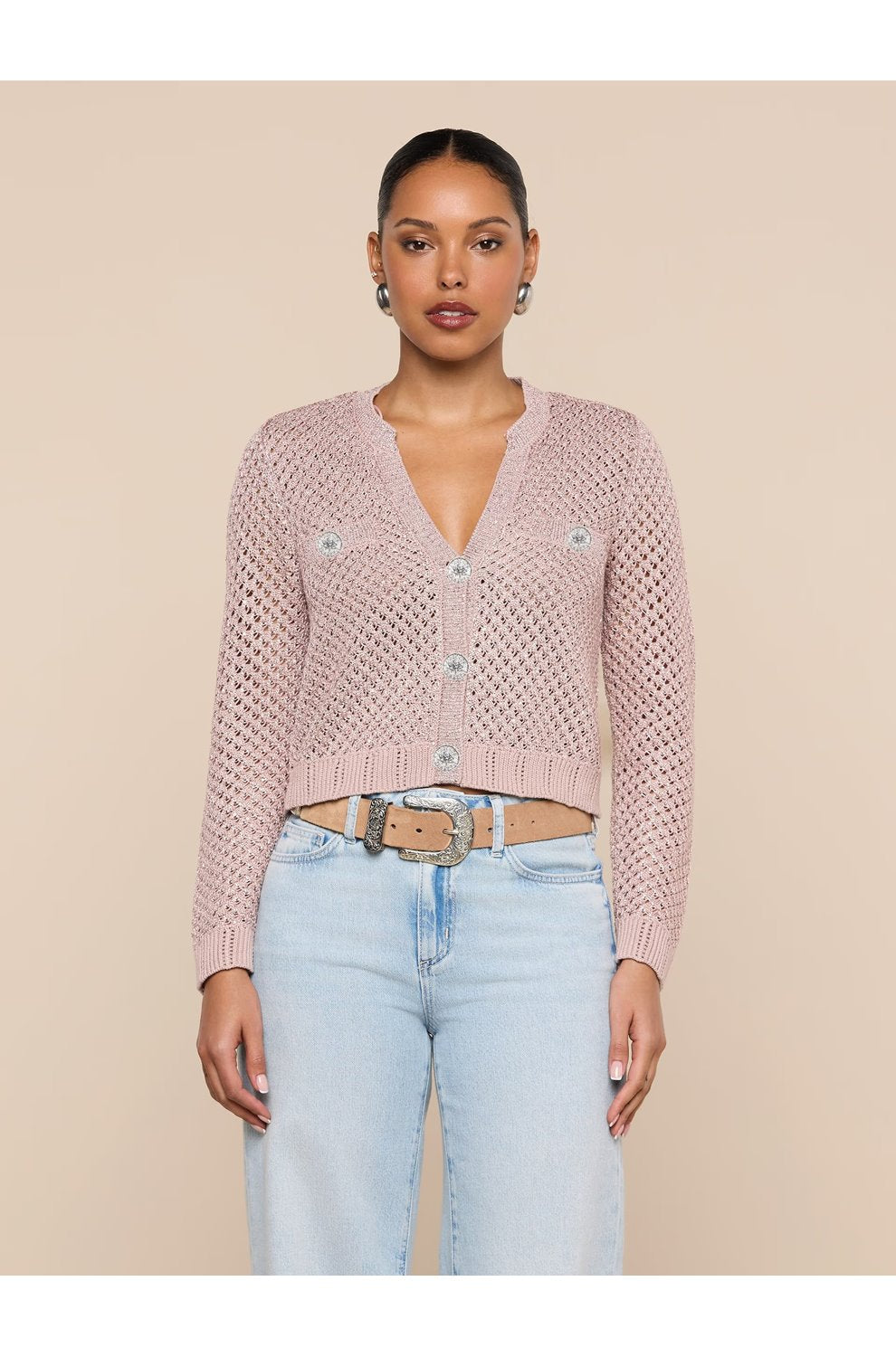 Blanca Sequin Cardigan in Adobe Rose