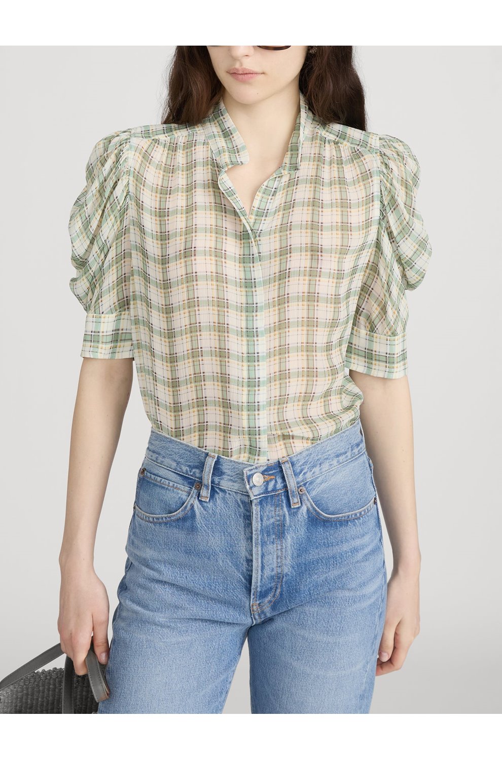 Gillian Top in Jade Green Plaid