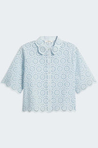 The Petal Eyelet Top in Ice Blue