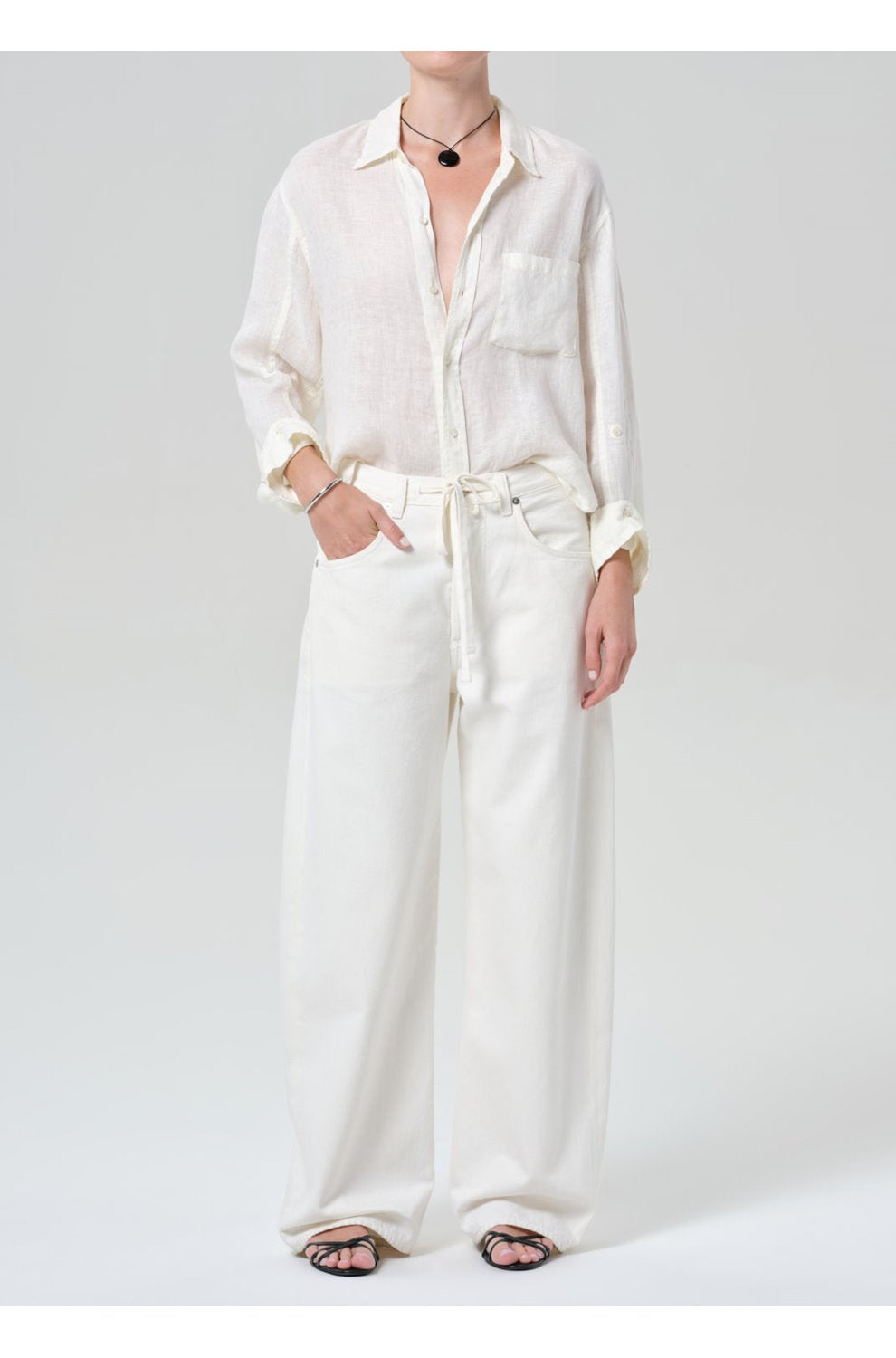 Kayla Shrunken Linen Shirt in Vanilla