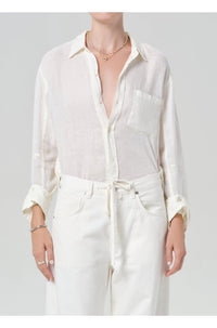 Kayla Shrunken Linen Shirt in Vanilla