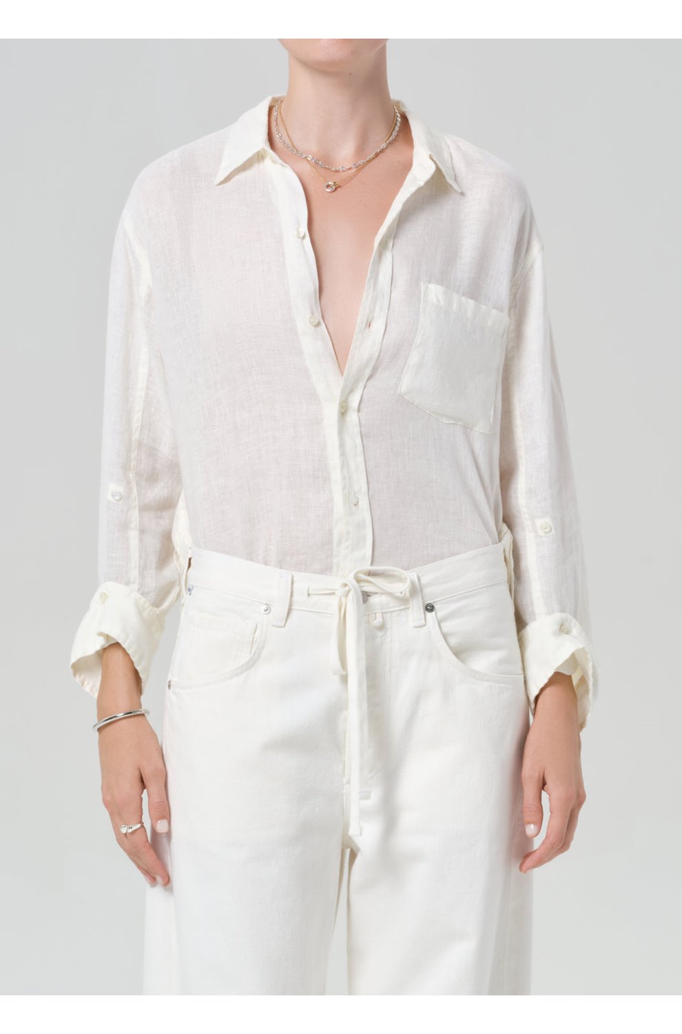Kayla Shrunken Linen Shirt in Vanilla