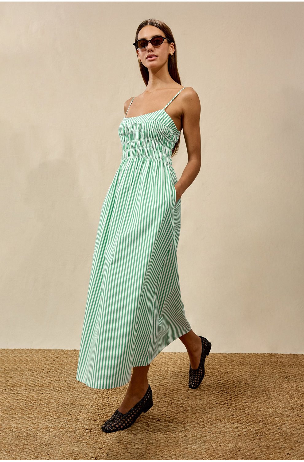 Primrose Dress in Emerald Stripe