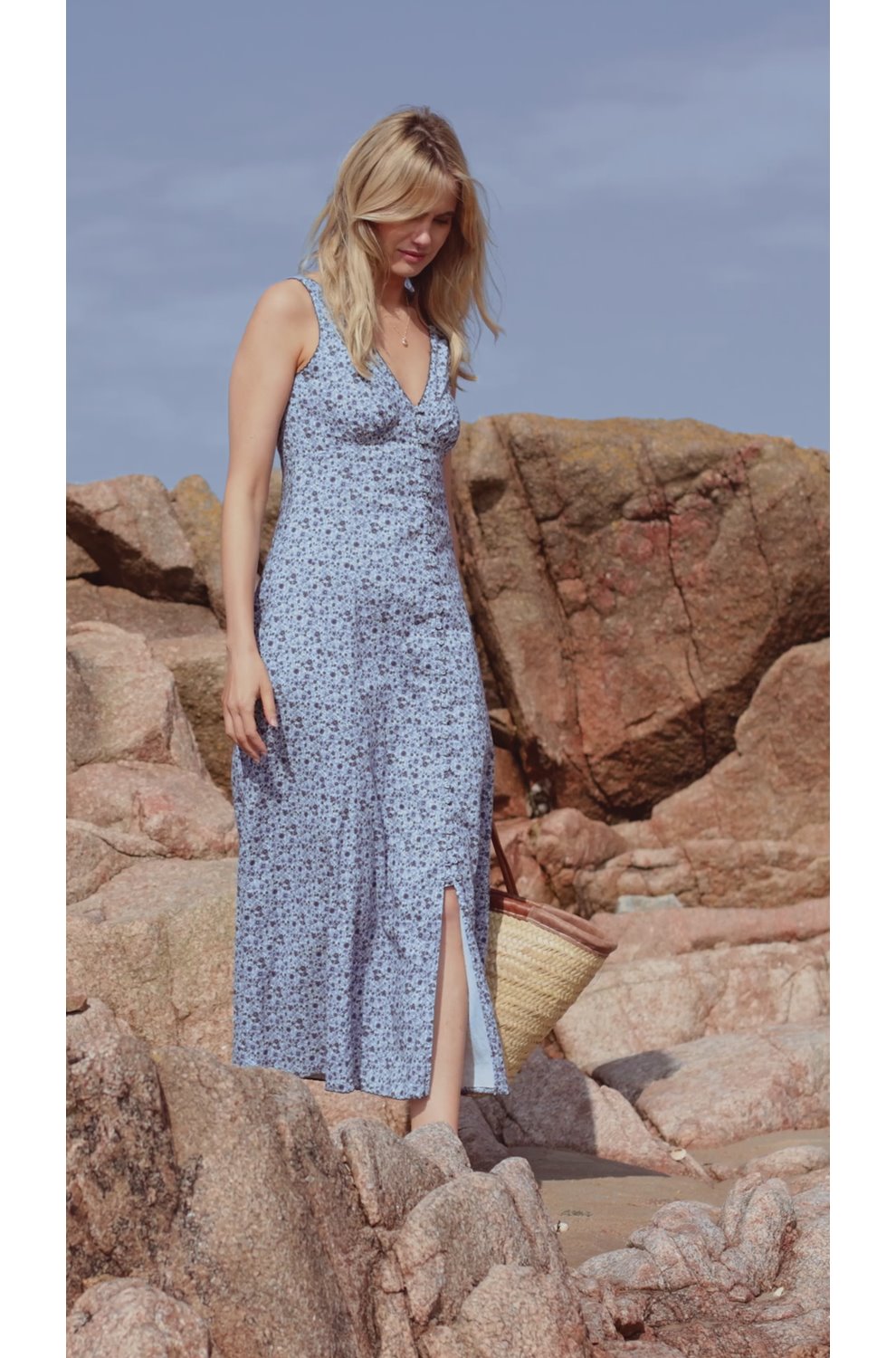 Ottilie Dress in Denim Poppy