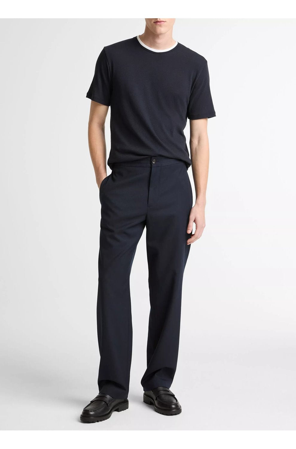 Double Collar Crew Neck in Coastal Navy