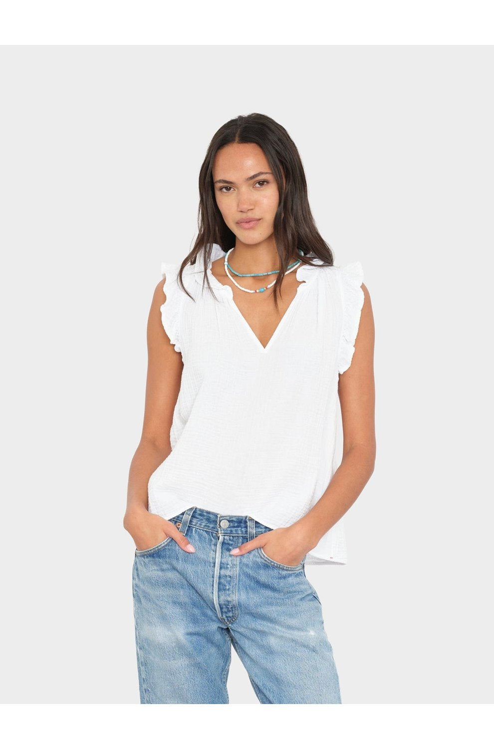 Bex Top in White Gauze