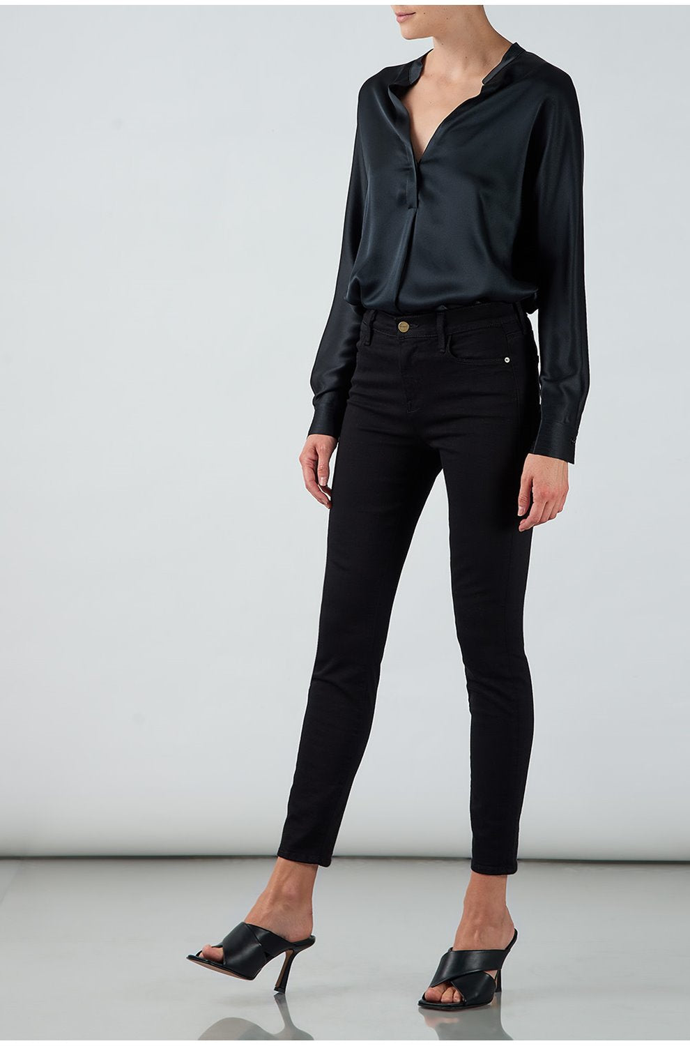 Band Collar Blouse in Black