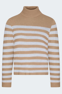 Stripe Roll Neck Sweater in Camel Cream