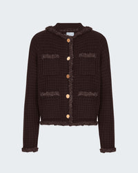 Knitted Jacket with Gold Buttons in Chocolate