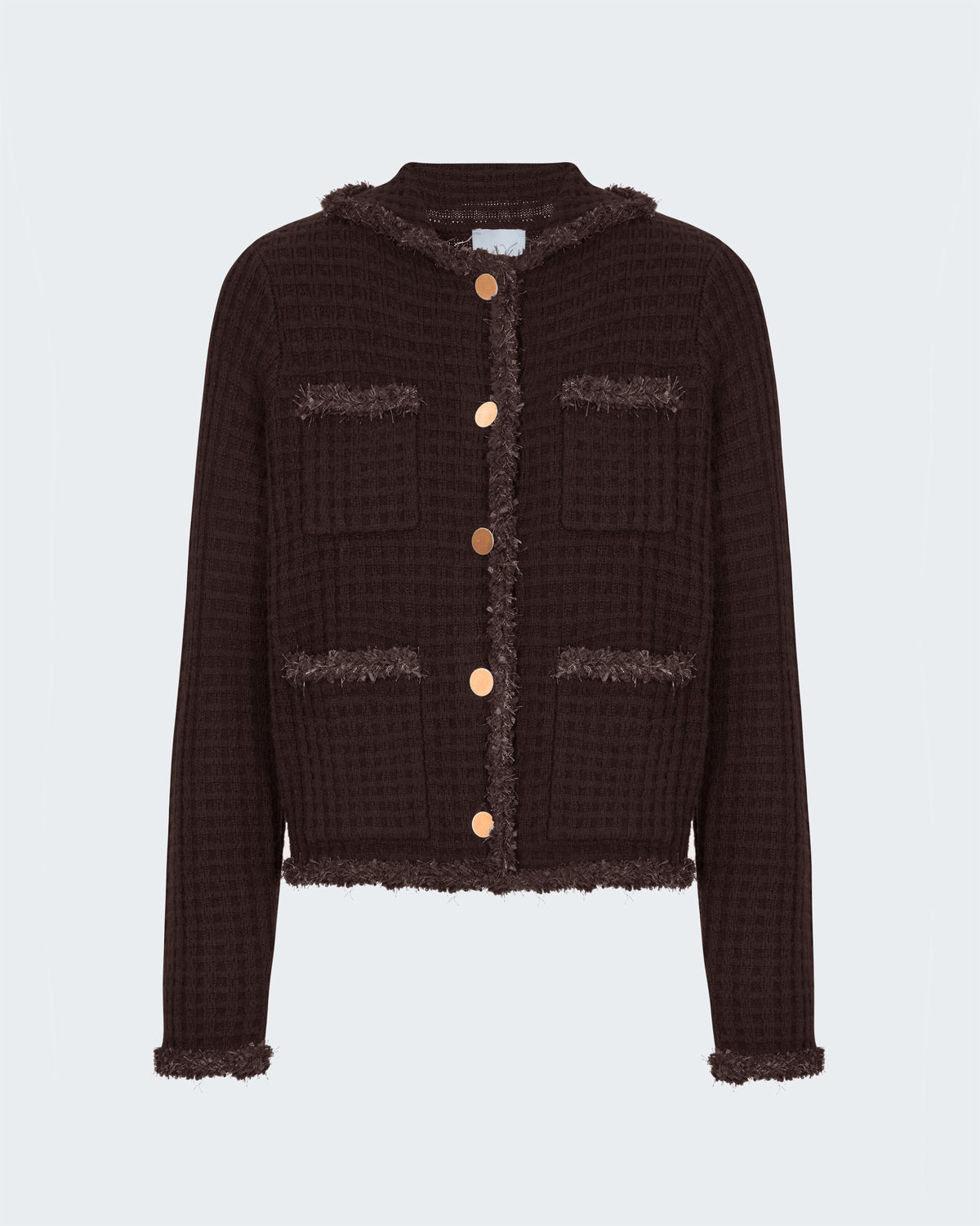 Knitted Jacket with Gold Buttons in Chocolate