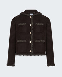 Knitted Jacket with Gold Buttons in Chocolate