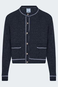 Braid Trim Cardigan in Charcoal Cream