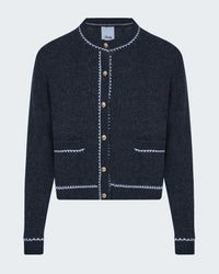 Braid Trim Cardigan in Charcoal Cream