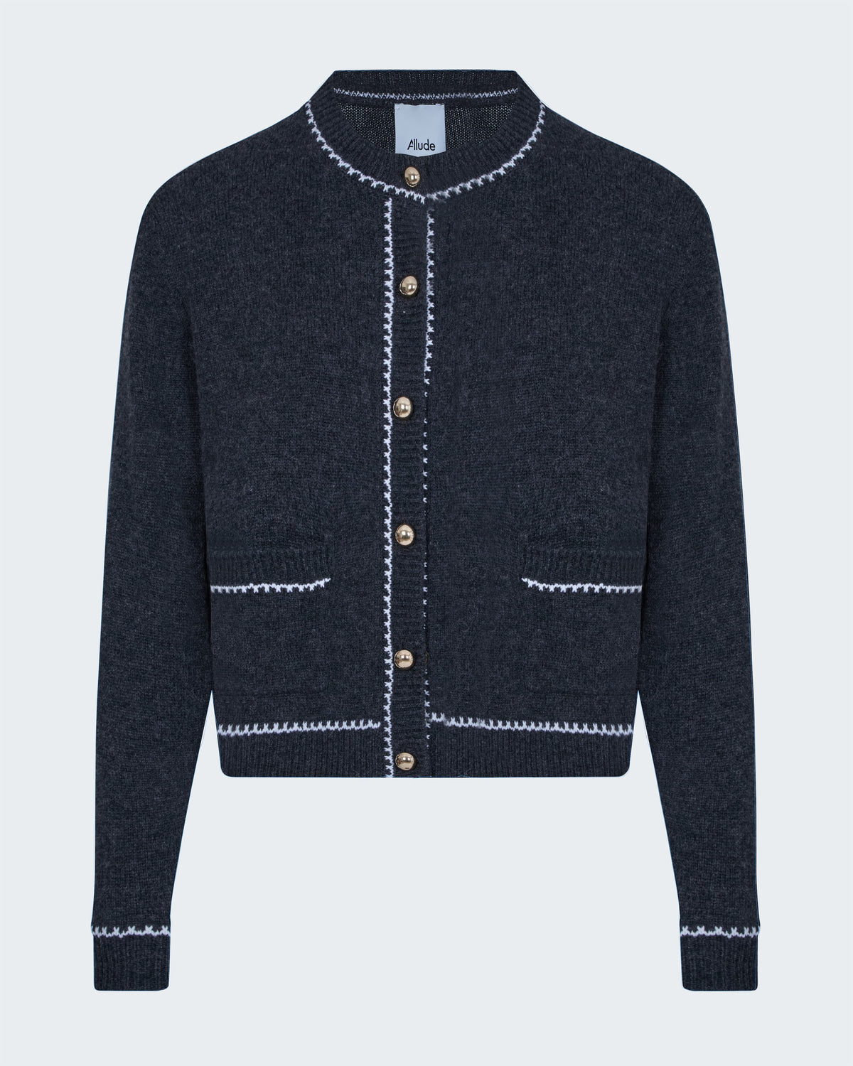 Braid Trim Cardigan in Charcoal Cream