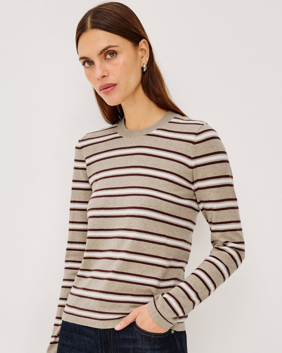 Davie T-Shirt in Heather Oat Stripe