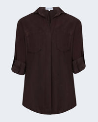 Split Back Button Down Shirt in Chestnut Brown