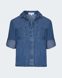 Split Back Button Down Shirt in Shadow Blue