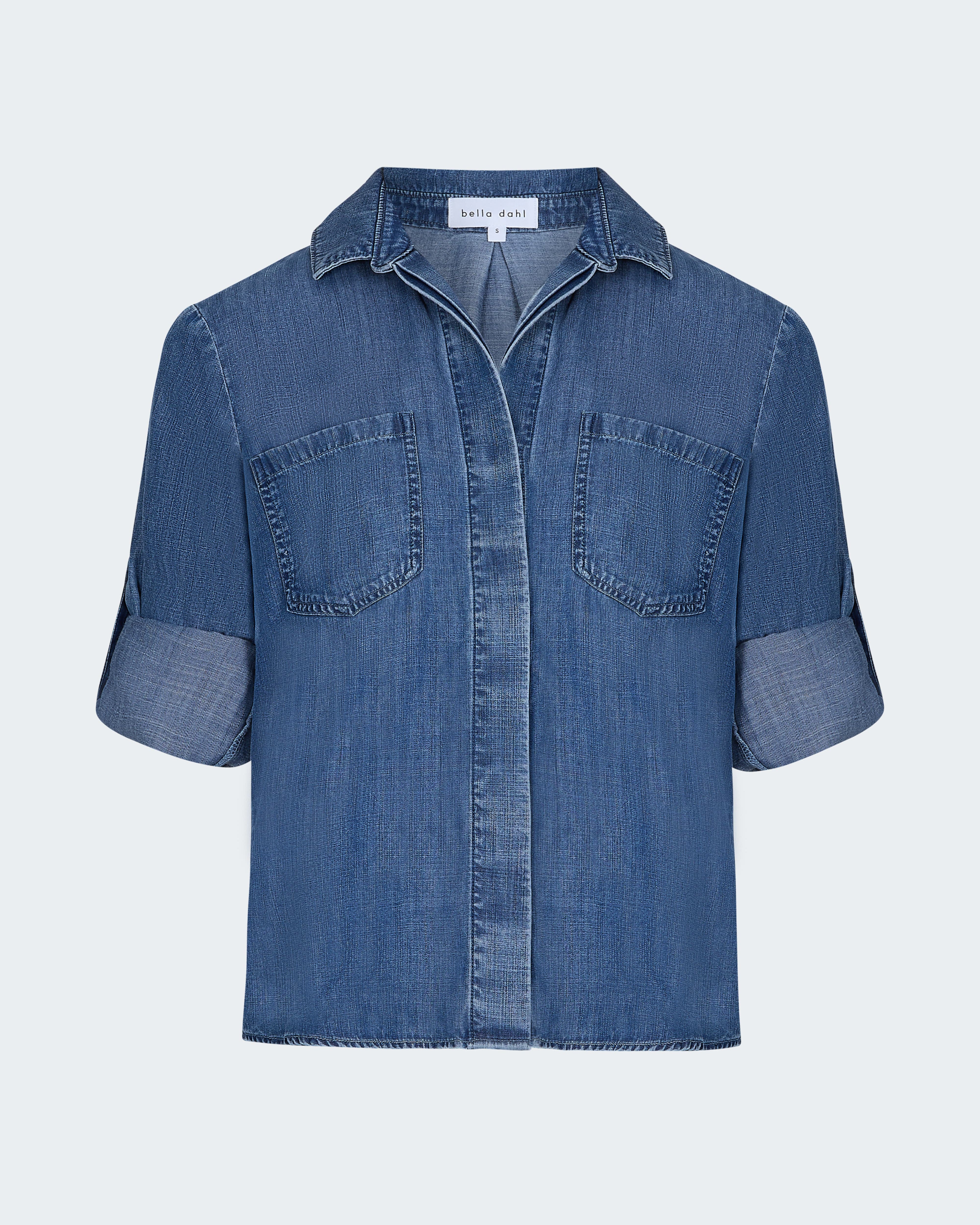 Split Back Button Down Shirt in Shadow Blue