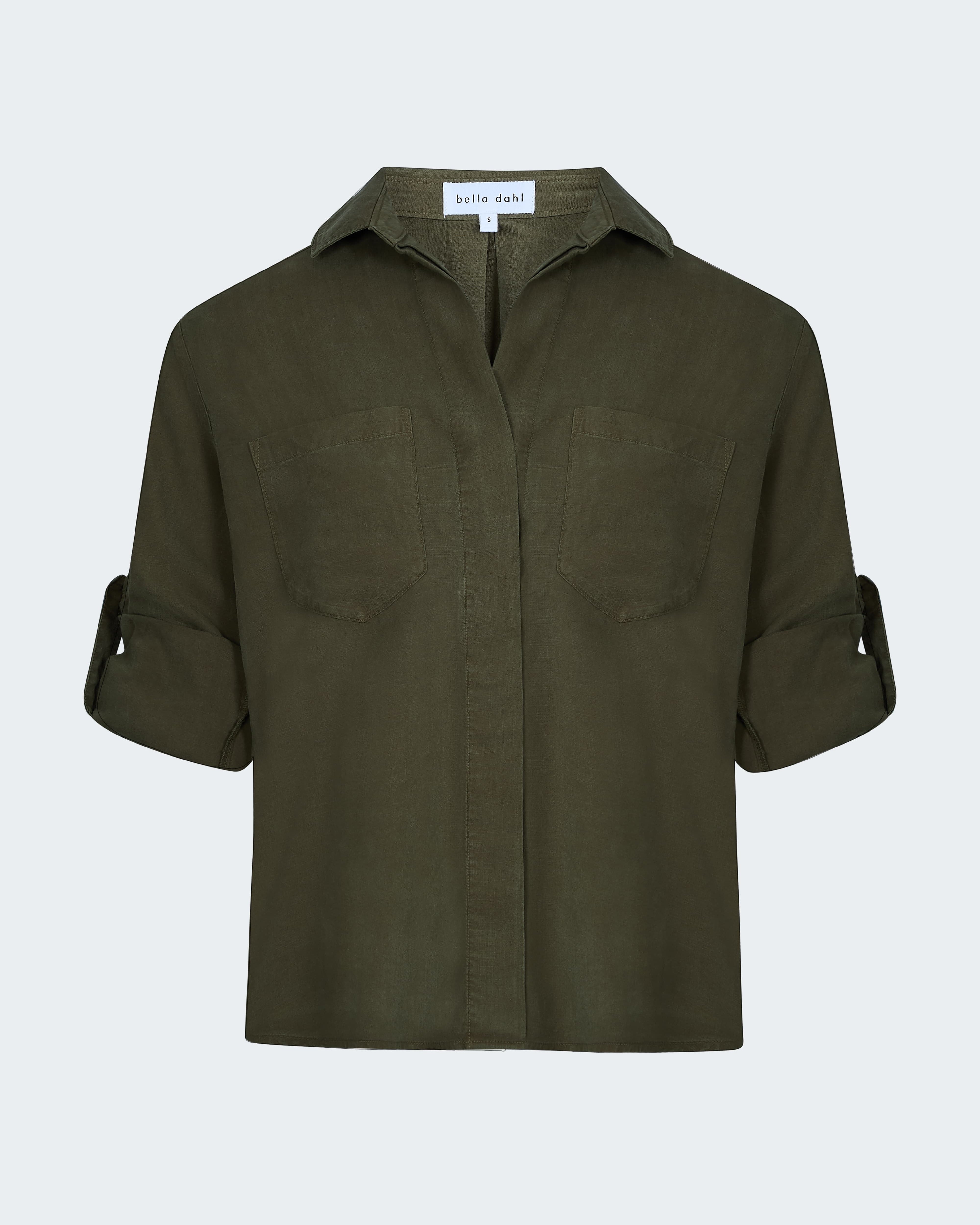 Split Back Button Down Shirt in Olive Night