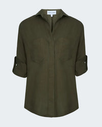 Split Back Button Down Shirt in Olive Night